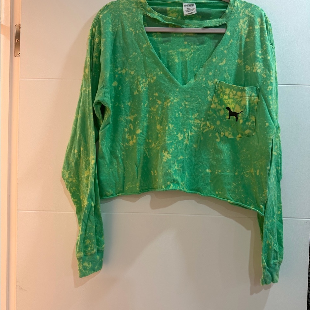 PINK Victoria's Secret Green Tie-Dye Tee